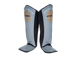 Kanong Cow Skin Leather Boxing Shin Pads : Black/Grey